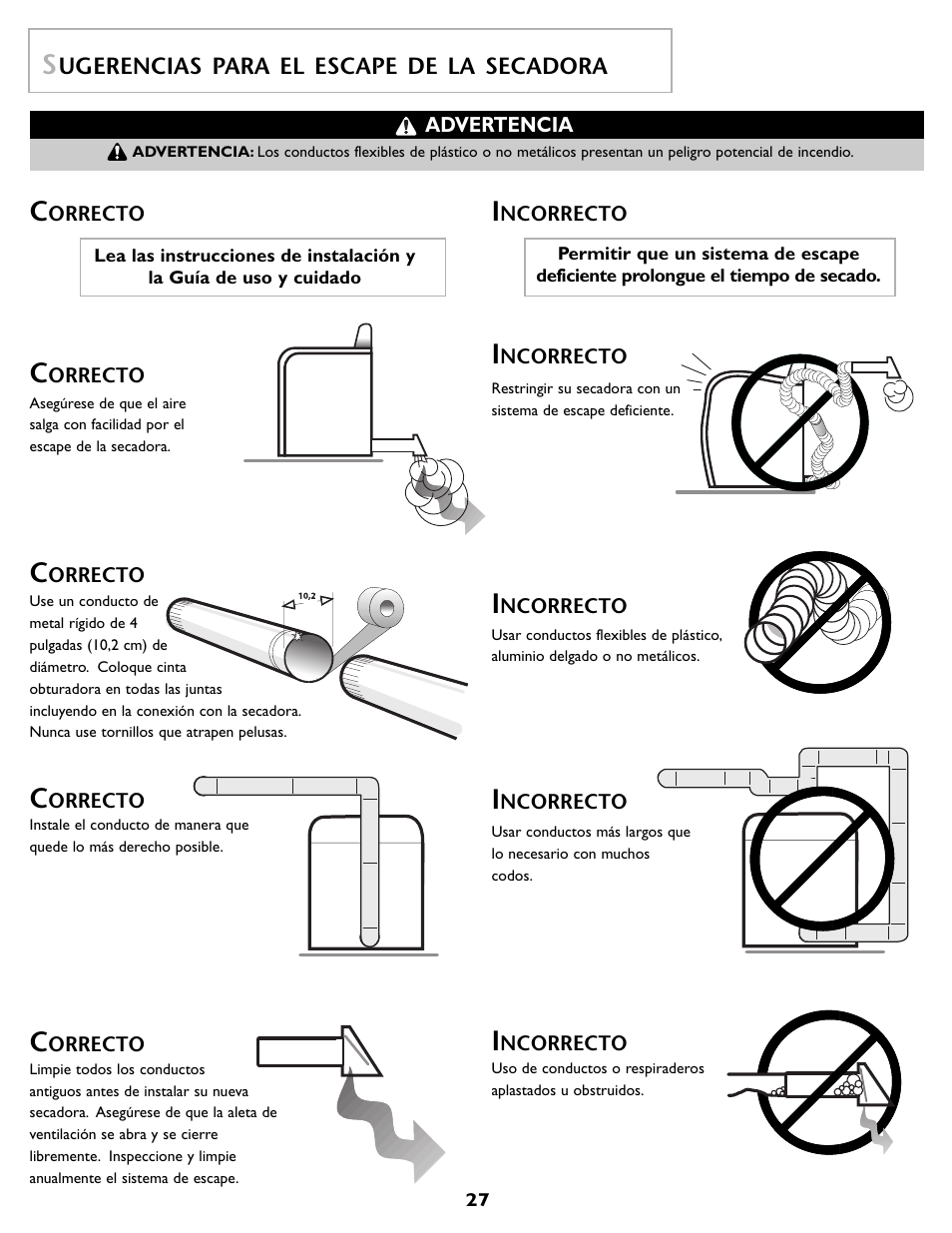 Ugerencias para el escape de la secadora | Maytag MD 68 User Manual | Page 28 / 36