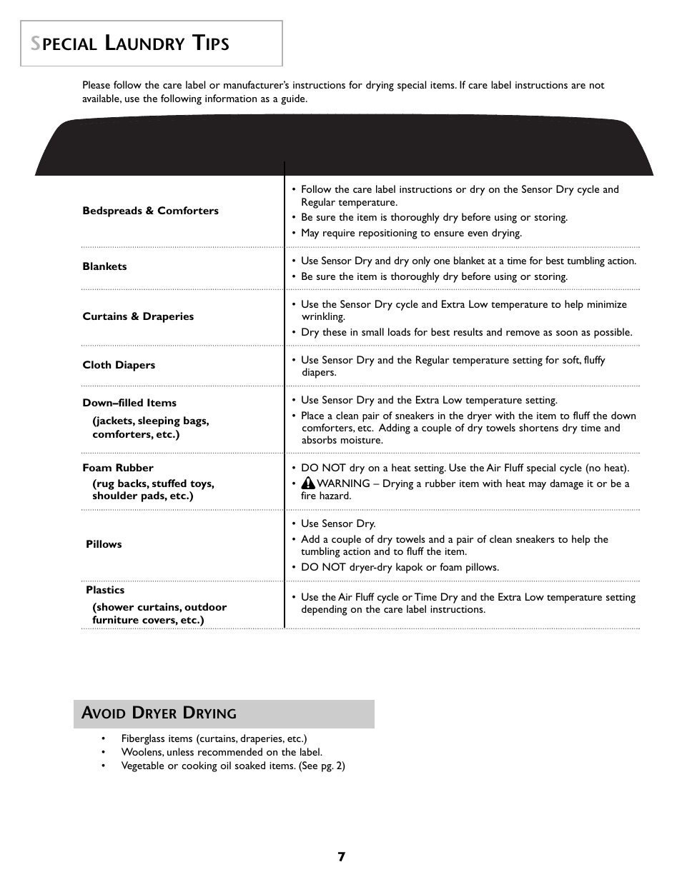 Pecial, Aundry | Maytag MD 68 User Manual | Page 8 / 36