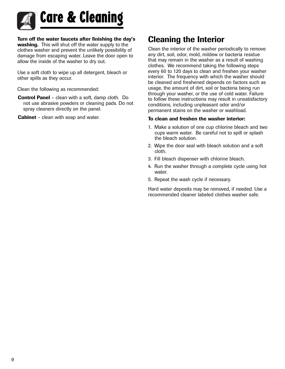 Care & cleaning, Cleaning the interior | Maytag MAH-24 User Manual | Page 10 / 48