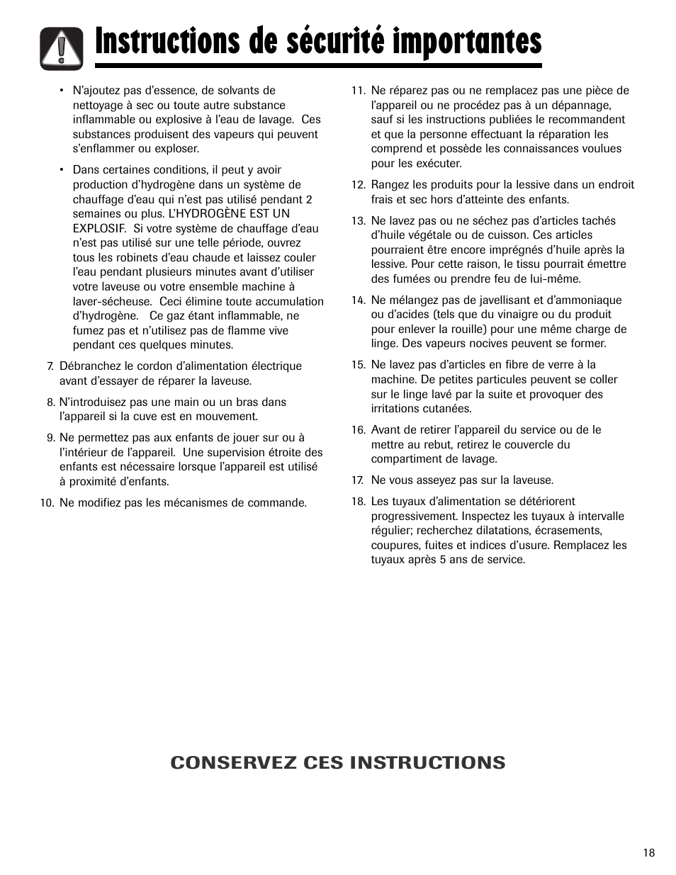 Instructions de sécurité importantes, Conservez ces instructions | Maytag MAH-24 User Manual | Page 19 / 48