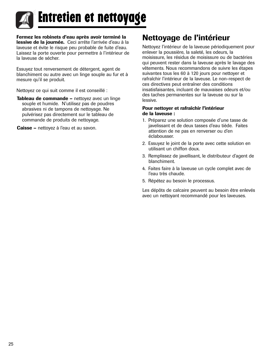 Entretien et nettoyage, Nettoyage de l’intérieur | Maytag MAH-24 User Manual | Page 26 / 48