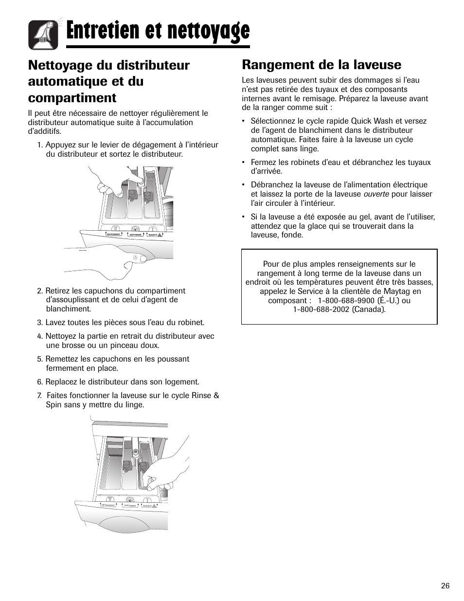 Entretien et nettoyage, Rangement de la laveuse | Maytag MAH-24 User Manual | Page 27 / 48