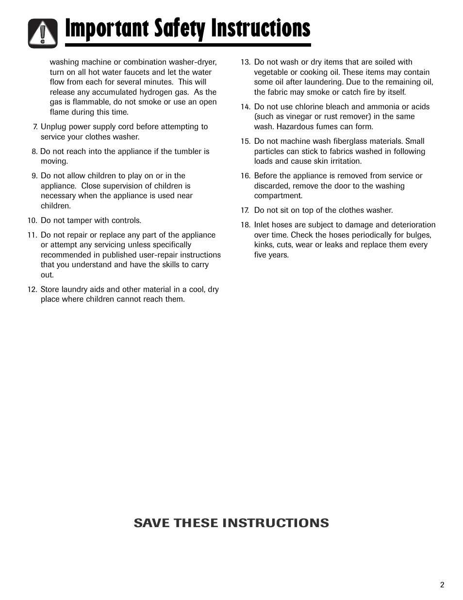 Important safety instructions, Save these instructions | Maytag MAH-24 User Manual | Page 3 / 48