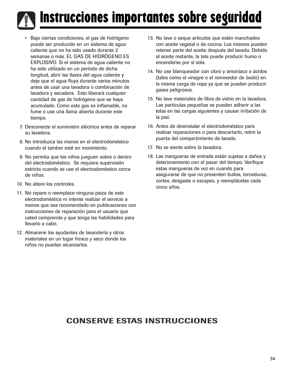 Instrucciones importantes sobre seguridad, Conserve estas instrucciones | Maytag MAH-24 User Manual | Page 35 / 48