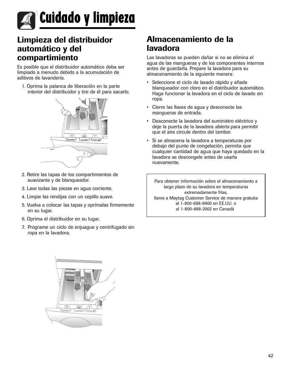 Cuidado y limpieza, Almacenamiento de la lavadora | Maytag MAH-24 User Manual | Page 43 / 48