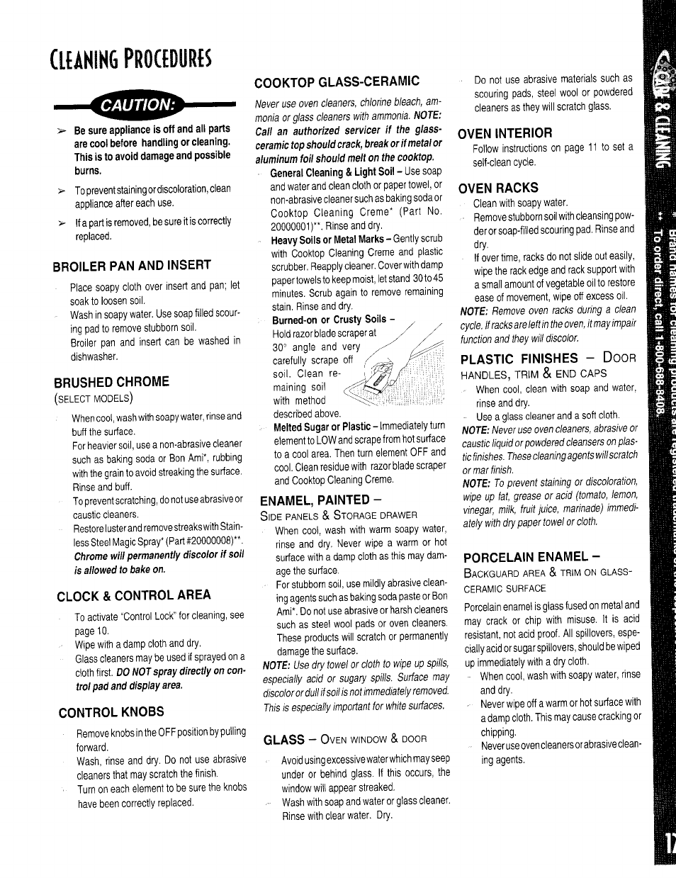 Broiler pan and insert, Brushed chrome, Clock & control area | Control knobs, Oven interior, Oven racks, Plastic finishes - door, Porcelain enamel, Cltanlng procfdurts, General cleaning & light soil | Maytag ACCELLIS MER67 User Manual | Page 13 / 18