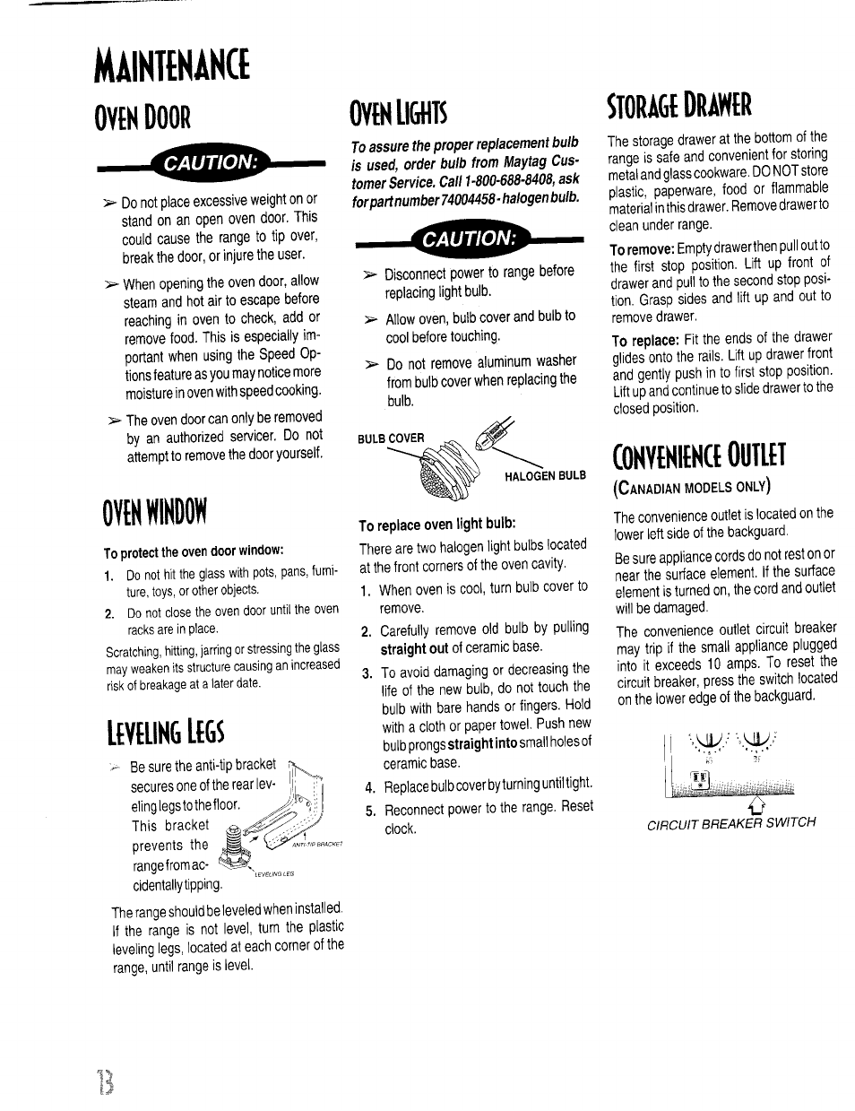 Maikknihce, To replace oven light bulb, Oveidiioii | Ovthyilhdow itvtllhg lt6s oybuighis, Storage dra№r, Cohvlnithct outltt | Maytag ACCELLIS MER67 User Manual | Page 14 / 18