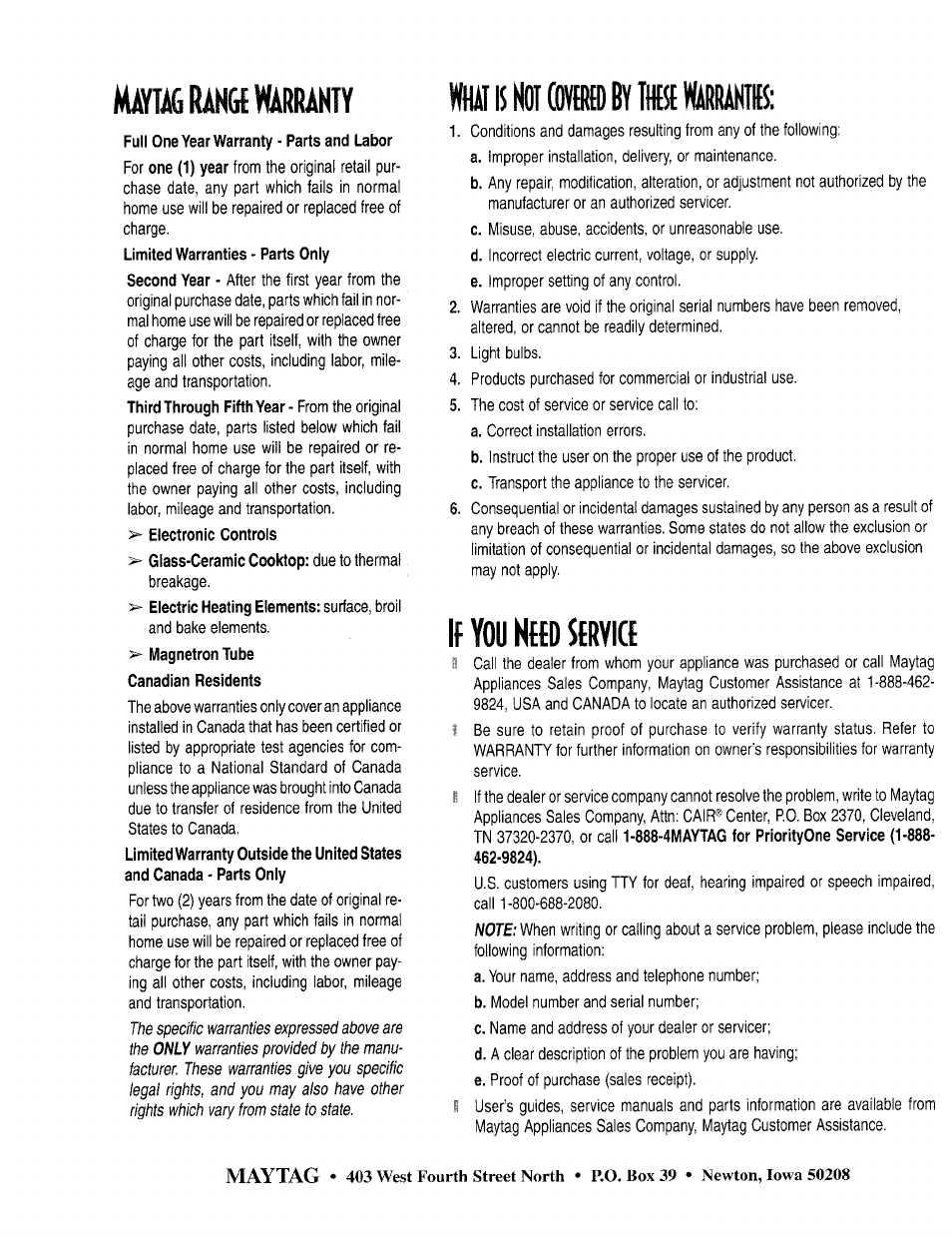 Range №hty, If you need service | Maytag ACCELLIS MER67 User Manual | Page 16 / 18