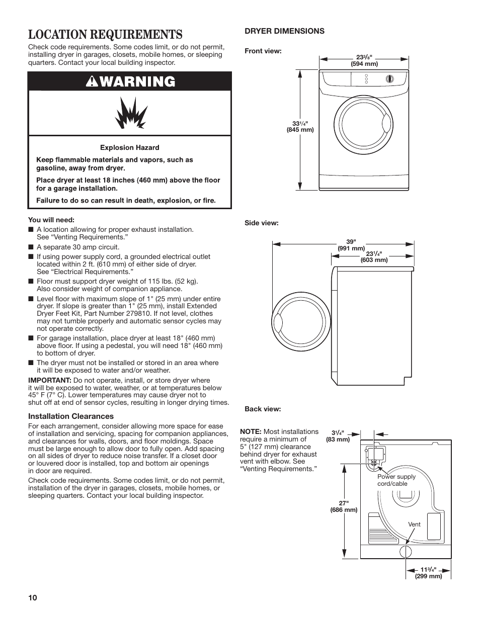 Location requirements | Maytag W10445417B User Manual | Page 10 / 28