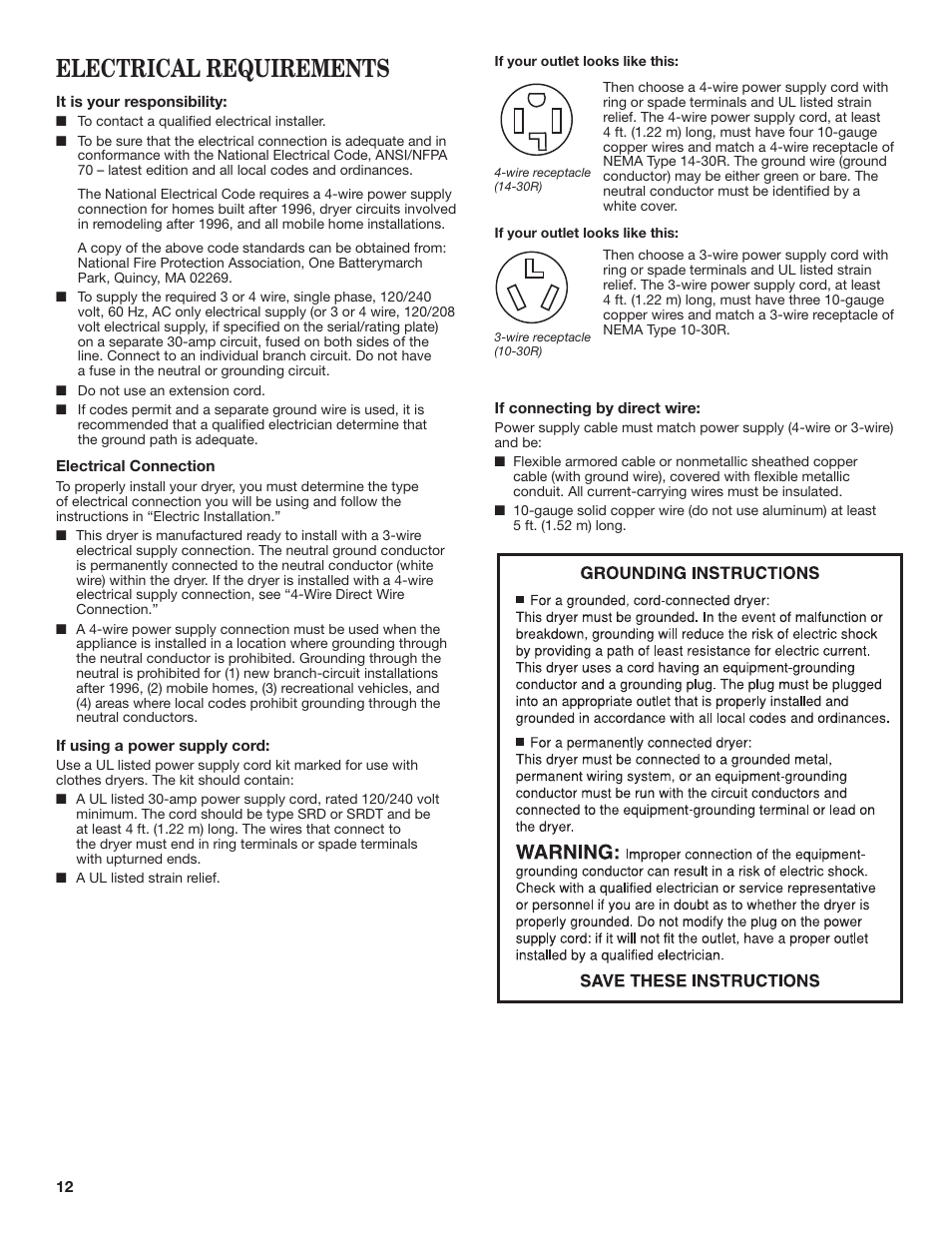 Electrical requirements | Maytag W10445417B User Manual | Page 12 / 28