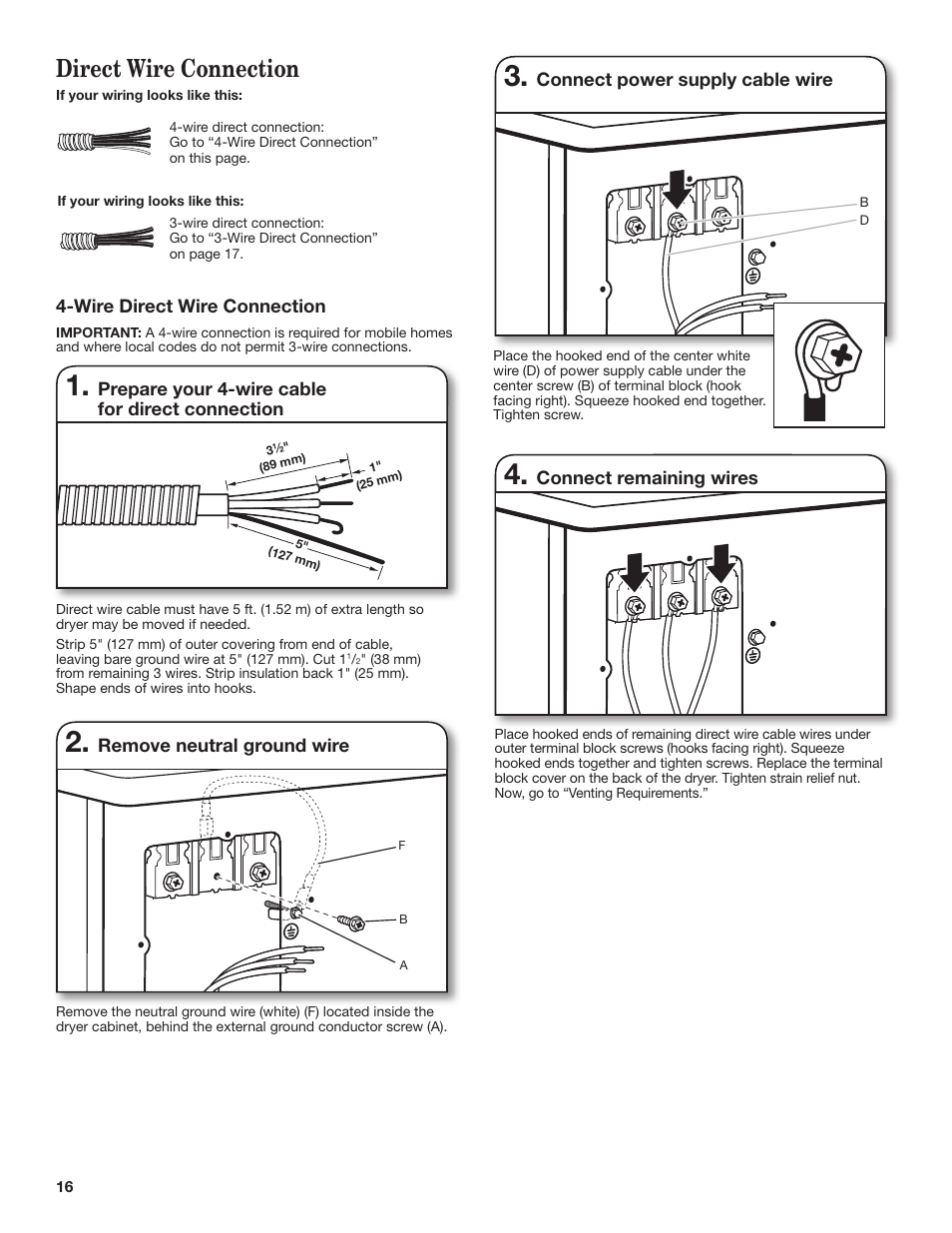 Direct wire connection | Maytag W10445417B User Manual | Page 16 / 28