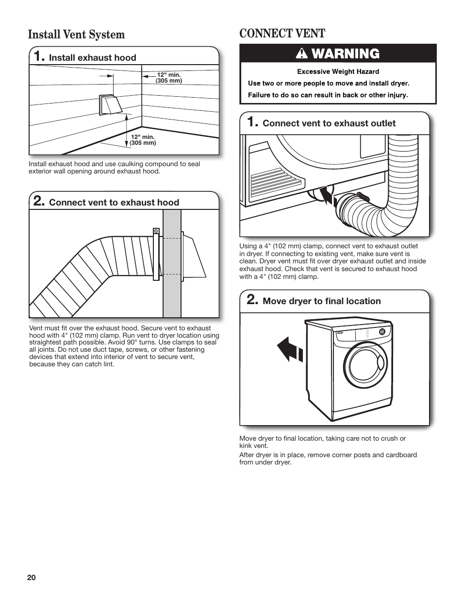 Install vent system, Connect vent | Maytag W10445417B User Manual | Page 20 / 28