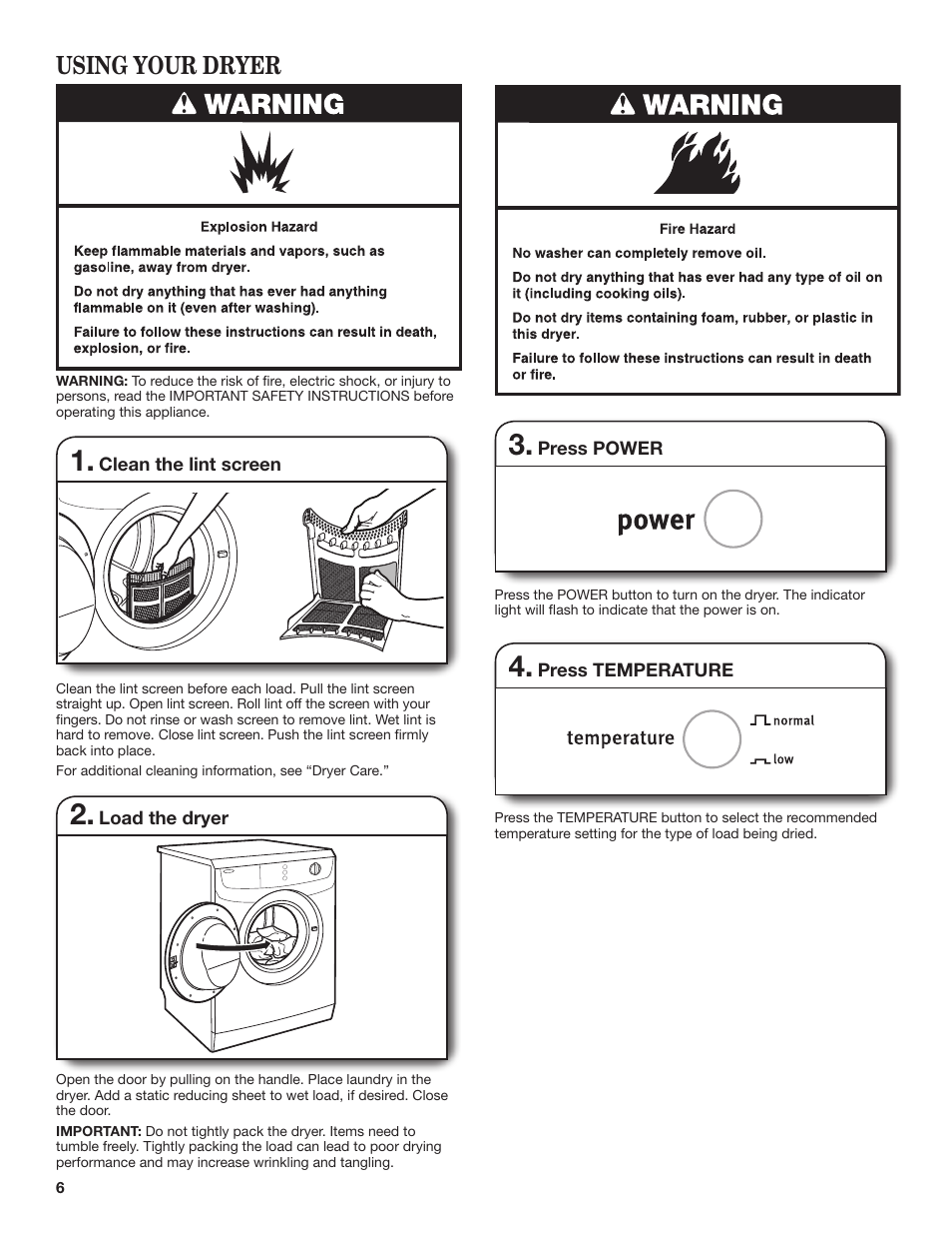 Using your dryer | Maytag W10445417B User Manual | Page 6 / 28