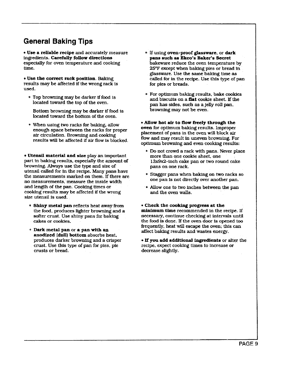 General baking tips | Maytag CWG3600 User Manual | Page 11 / 24