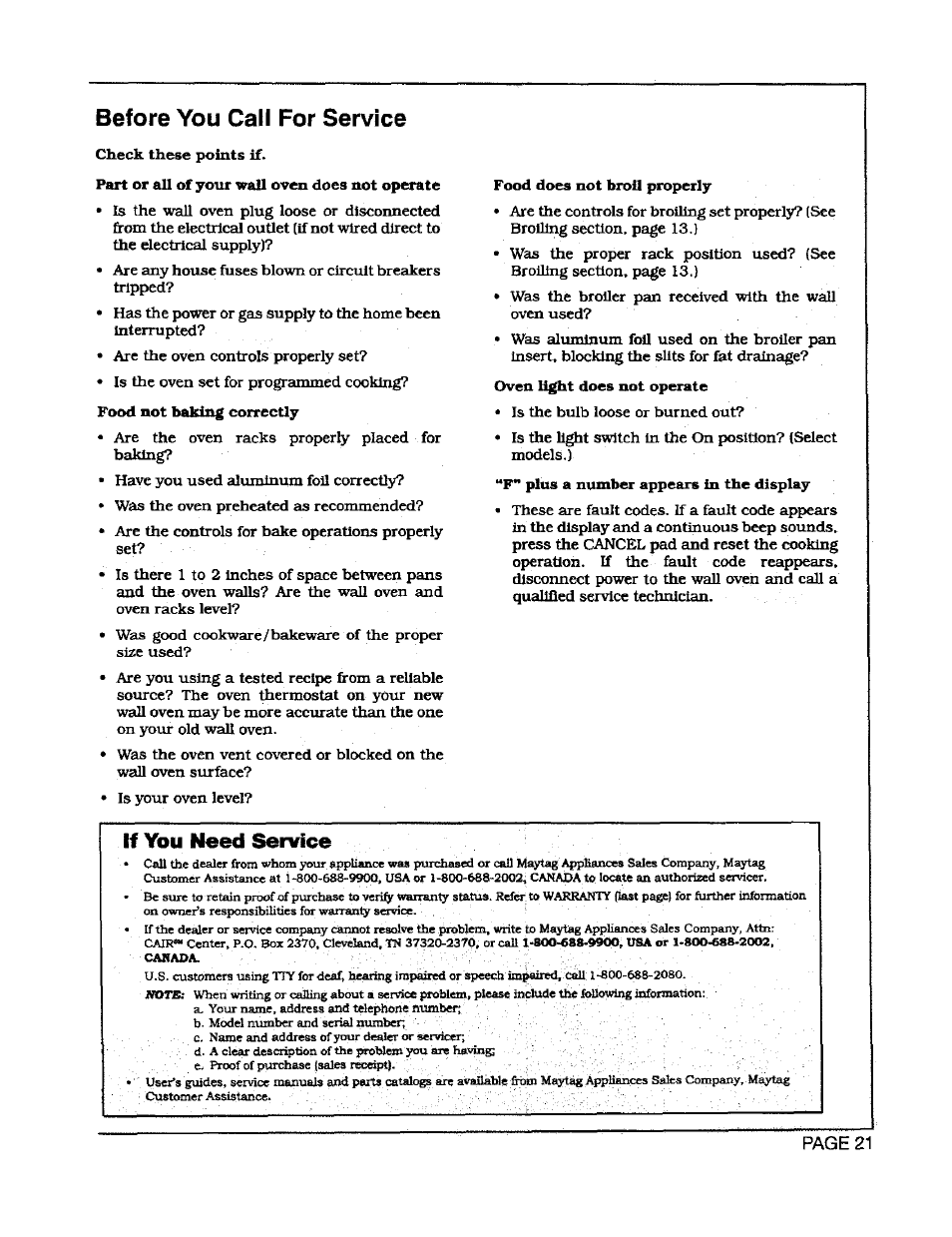 Before you call for service, If you need service | Maytag CWG3600 User Manual | Page 23 / 24