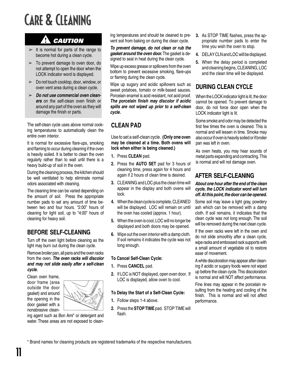 Care & cleaning, Clean pad, Before self-cleaning | After self-cleaning, During clean cycle | Maytag GEMINI User Manual | Page 12 / 56