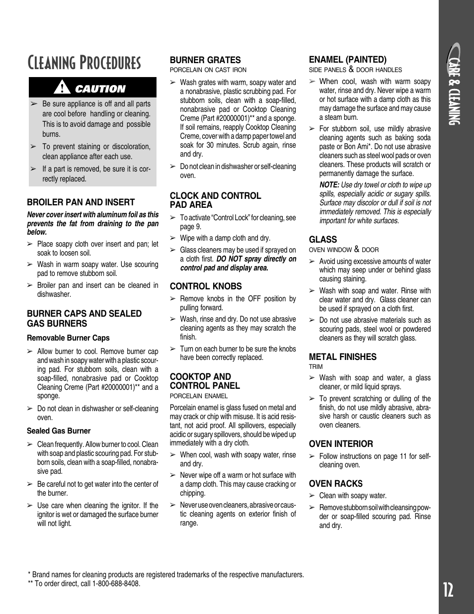 12 cleaning procedures, Caution | Maytag GEMINI User Manual | Page 13 / 56