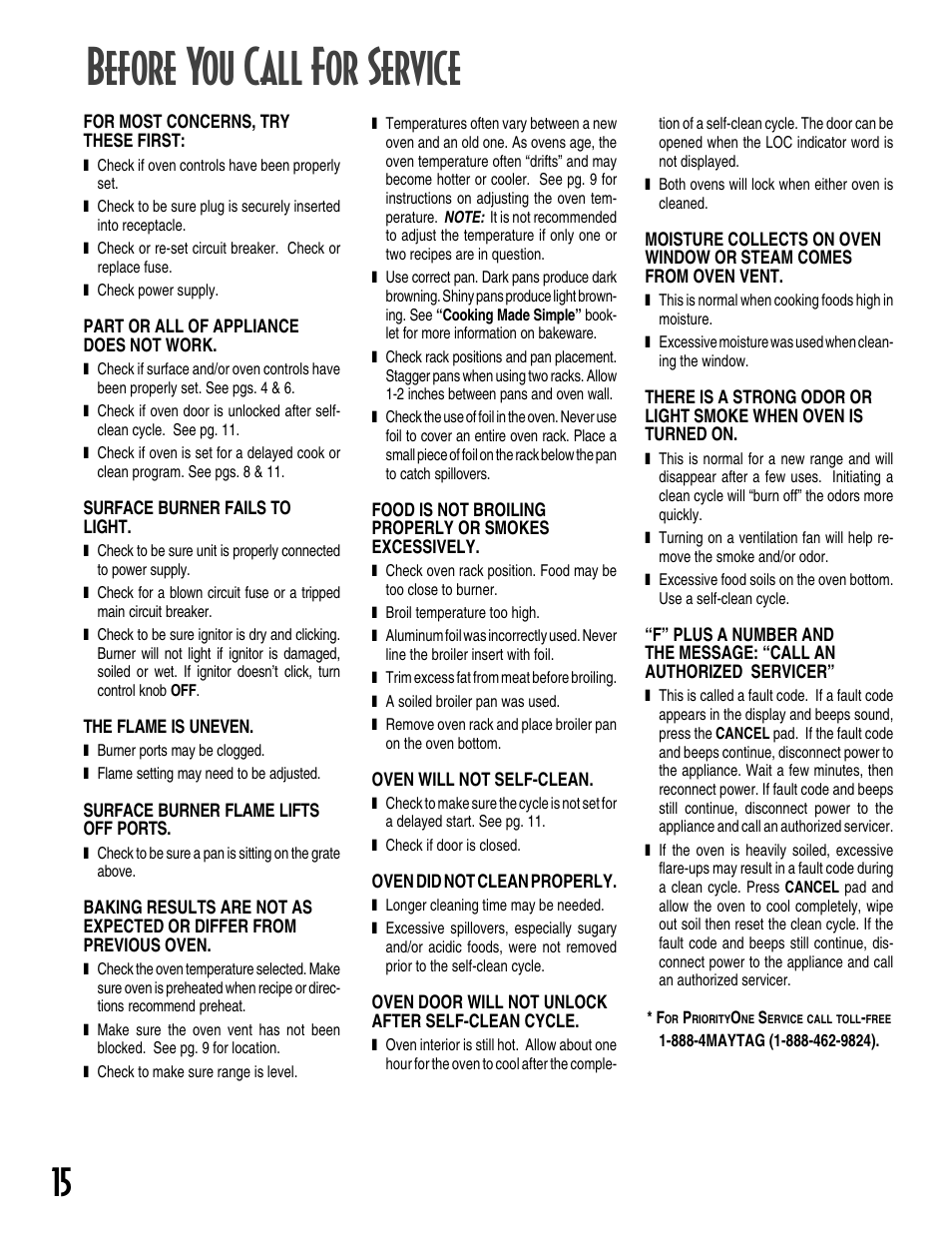 Before you call for service | Maytag GEMINI User Manual | Page 16 / 56