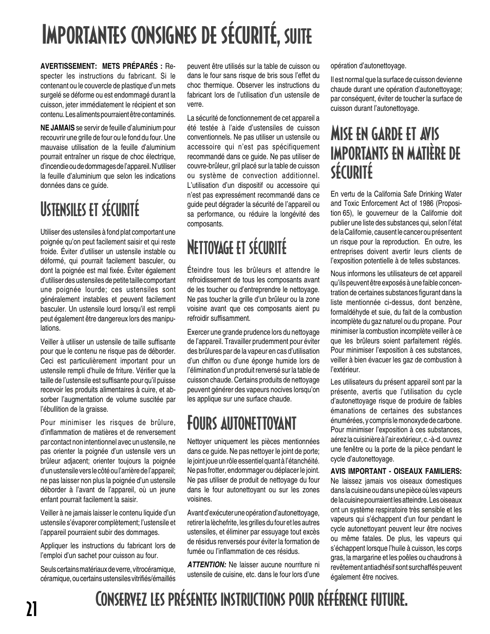 Importantes consignes de sécurité, Suite, Ustensiles et sécurité | Nettoyage et sécurité, Fours autonettoyant | Maytag GEMINI User Manual | Page 22 / 56