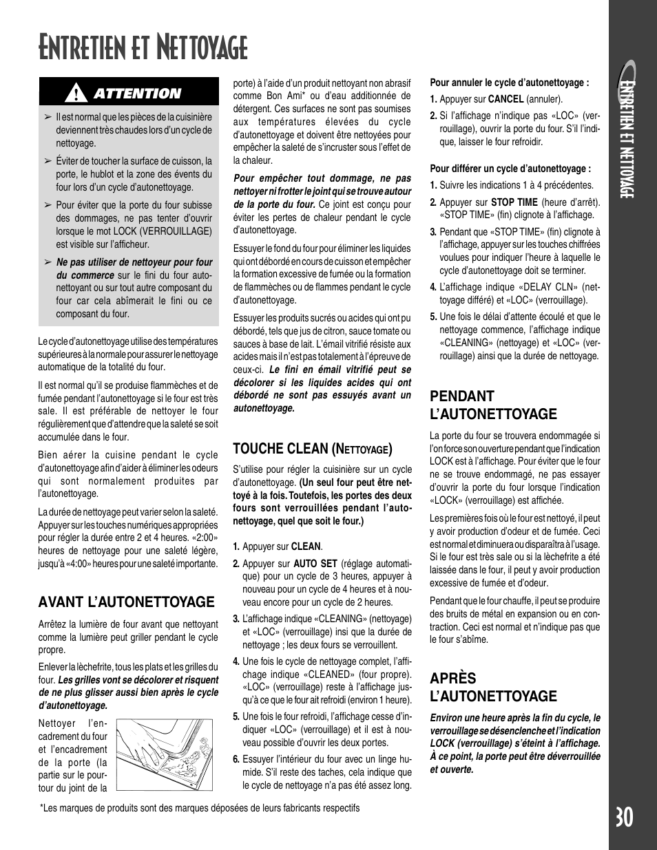 Entretien et nettoyage, Pendant l’autonettoyage, Après l’autonettoyage | Touche clean (n, Avant l’autonettoyage | Maytag GEMINI User Manual | Page 31 / 56