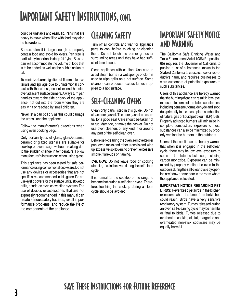 Important safety instructions, Self-cleaning ovens, Important safety notice and warning | Save these instructions for future reference, Cont. cleaning safety | Maytag GEMINI User Manual | Page 4 / 56