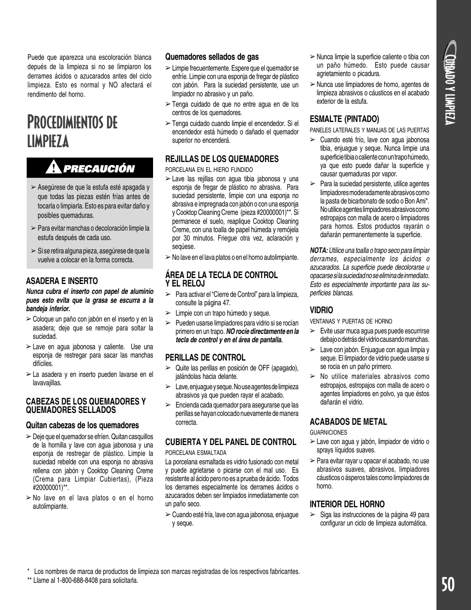 50 procedimientos de limpieza, Cuid a do y l im pieza, Precaución | Maytag GEMINI User Manual | Page 51 / 56