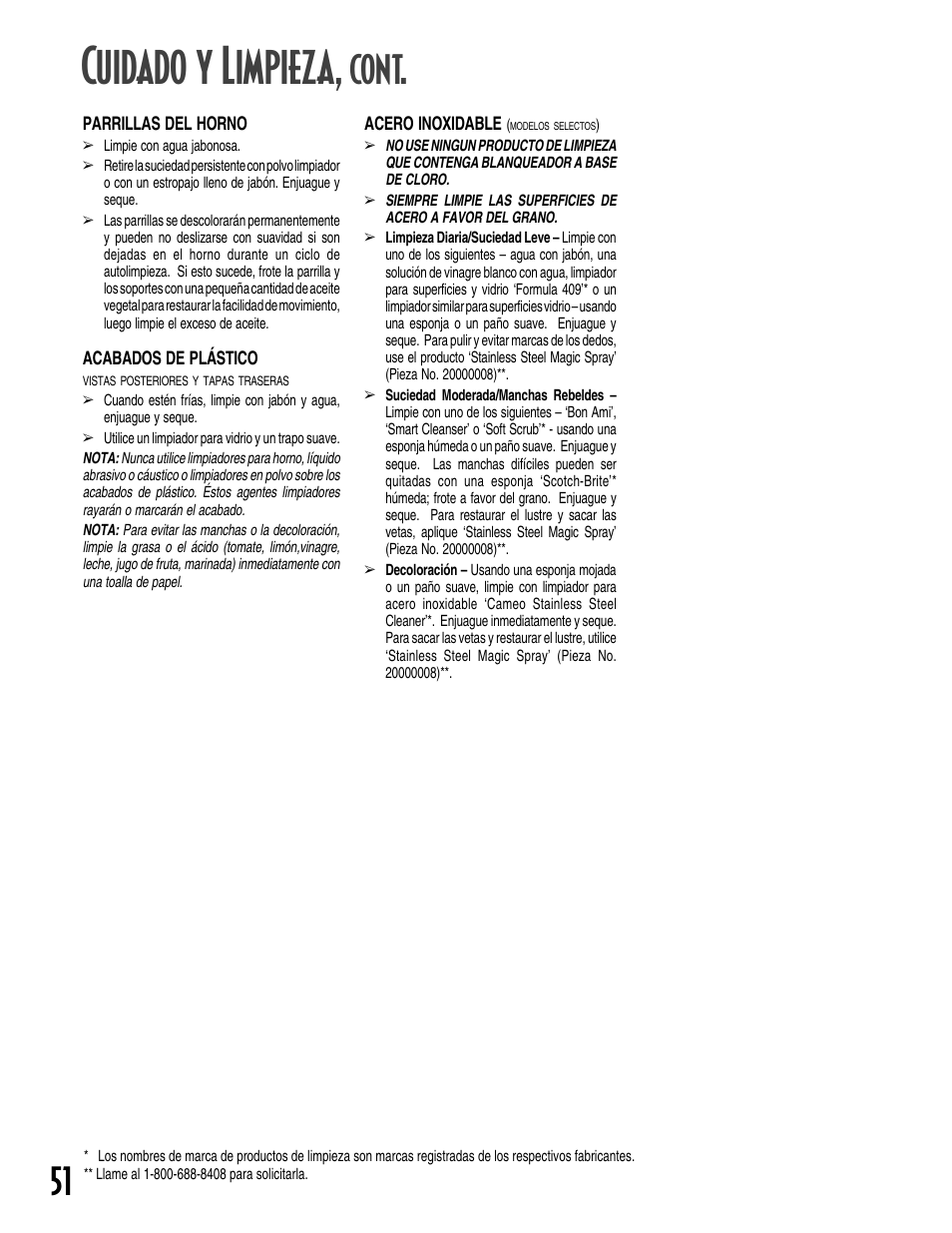 Cuidado y limpieza, Cont | Maytag GEMINI User Manual | Page 52 / 56