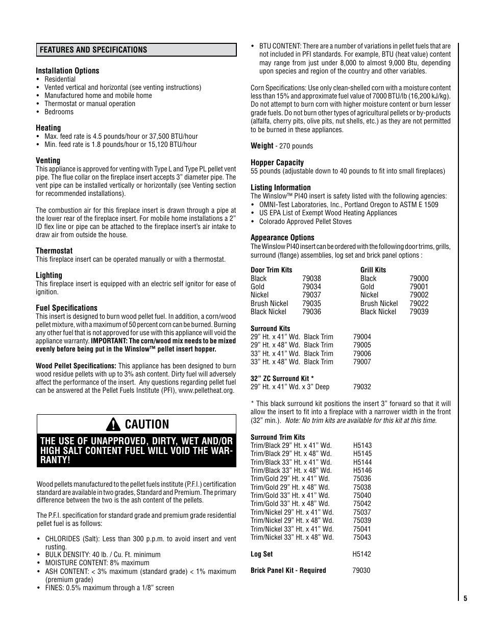 Caution | Maytag WINSLOW PI40 User Manual | Page 5 / 36