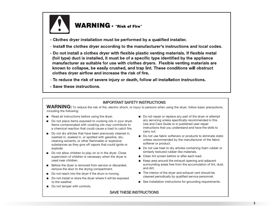 Warning | Maytag W10131619A User Manual | Page 3 / 24