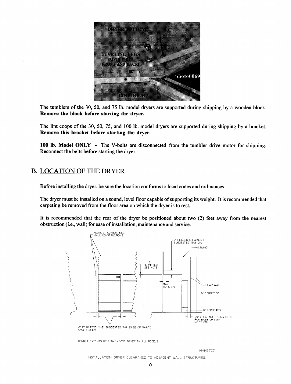 B. location of the dryer | Maytag MC2 User Manual | Page 10 / 33