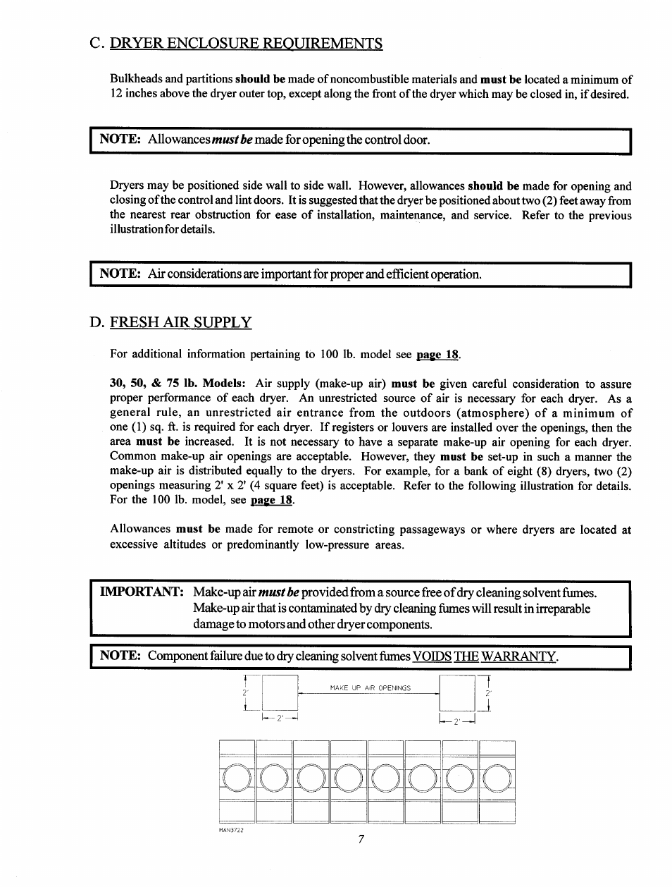 C. dryer enclosure requirements, D. fresh air supply | Maytag MC2 User Manual | Page 11 / 33