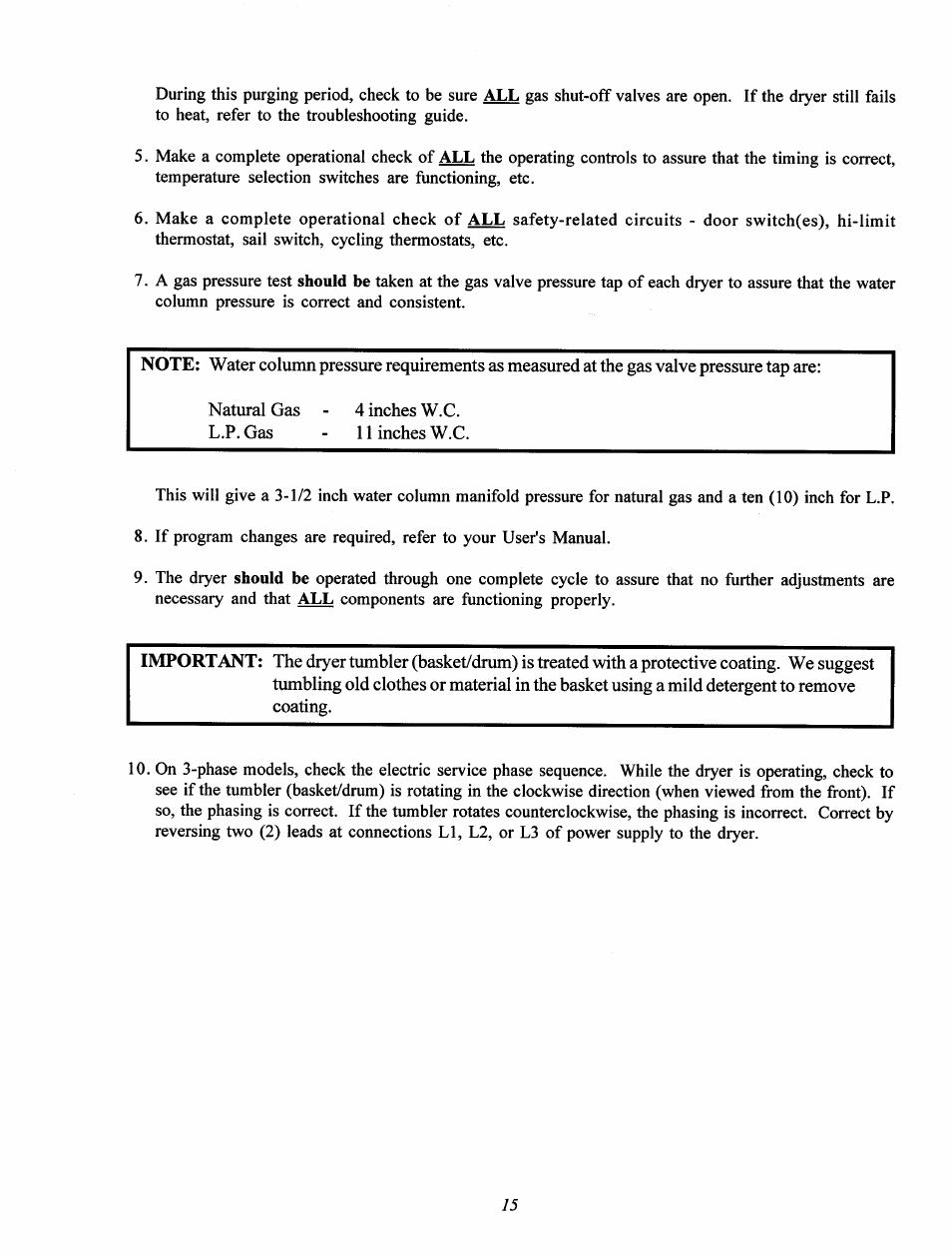 Natural gas l.p. gas, 4 inches w.c, 11 inches w.c | Maytag MC2 User Manual | Page 19 / 33