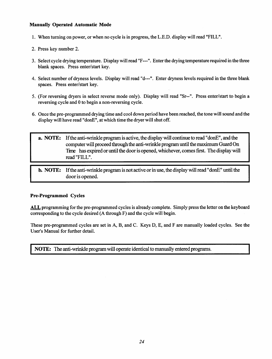 Manually operated automatic mode, Pre-programmed cycles | Maytag MC2 User Manual | Page 28 / 33