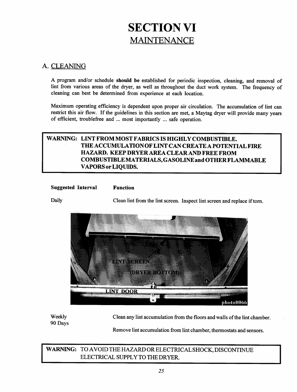 Section vi, A. cleaning, Maintenance | Maytag MC2 User Manual | Page 29 / 33