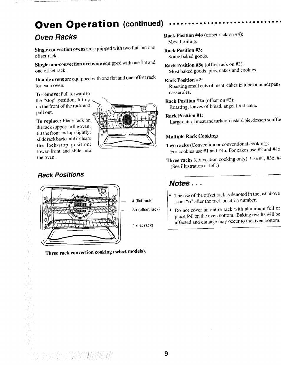 Oven racks, Rack positions, Notes | Oven operation, Continued) | Maytag IEW621 User Manual | Page 10 / 20