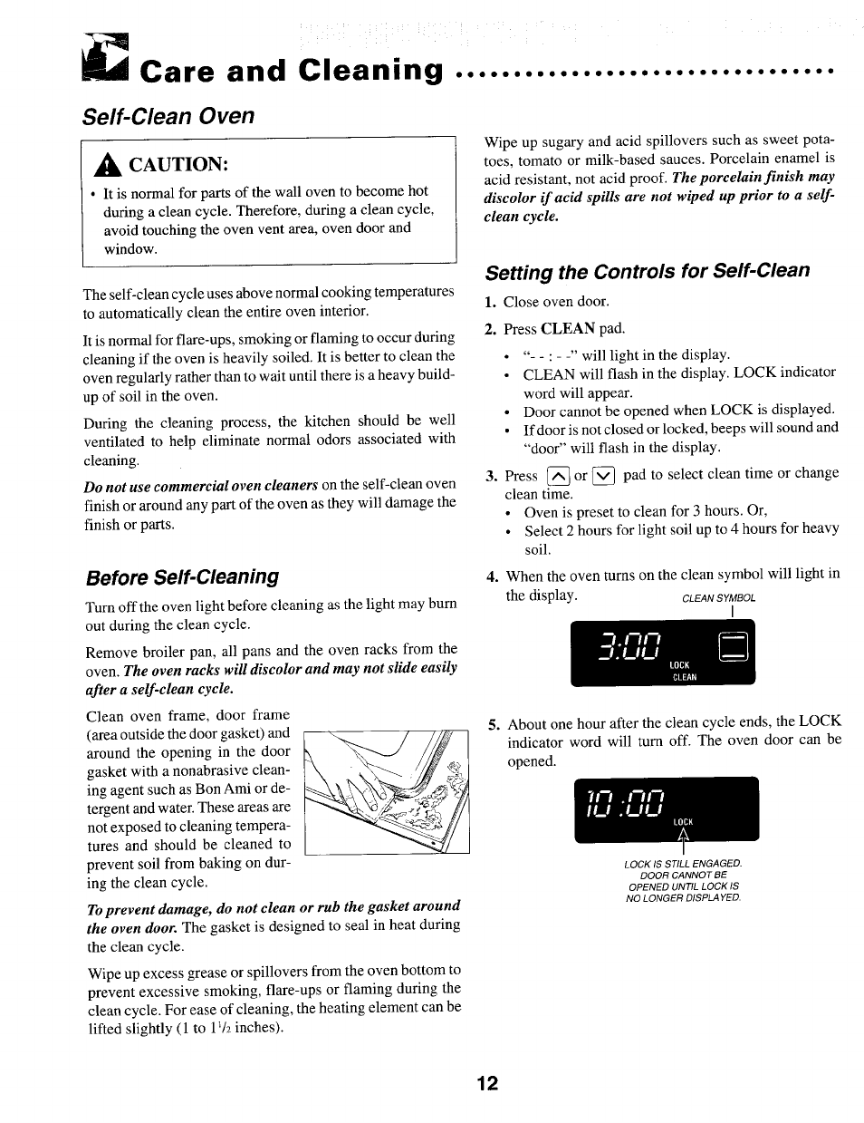 Care and cleaning, Self-clean oven, Before self-cleaning | Setting the controls for self-clean, A caution, J.uu | Maytag IEW621 User Manual | Page 13 / 20