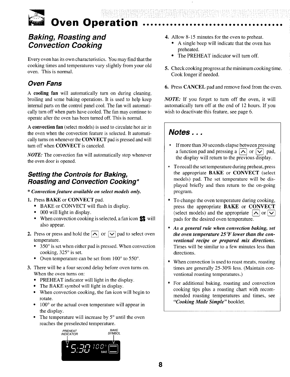 Oven operation, Baking, roasting and convection cooking, Oven fans | Maytag IEW621 User Manual | Page 9 / 20