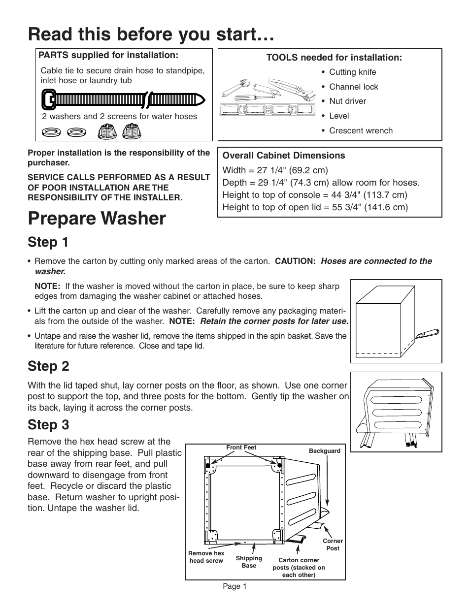 Read this before you start, Prepare washer, Step 1 | Step 2, Step 3 | Maytag FAV6800 User Manual | Page 2 / 16