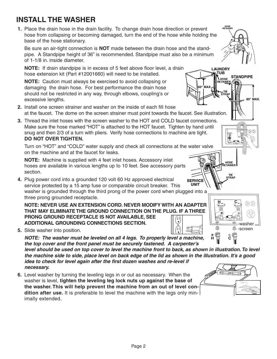 Install the washer | Maytag FAV6800 User Manual | Page 3 / 16