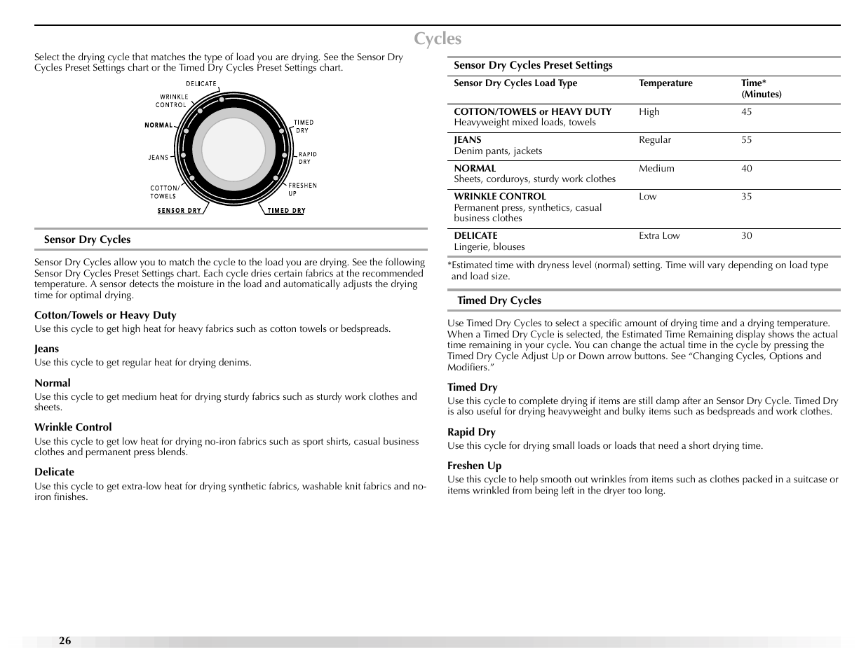 Cycles | Maytag EPIC Z W10112937B User Manual | Page 26 / 92