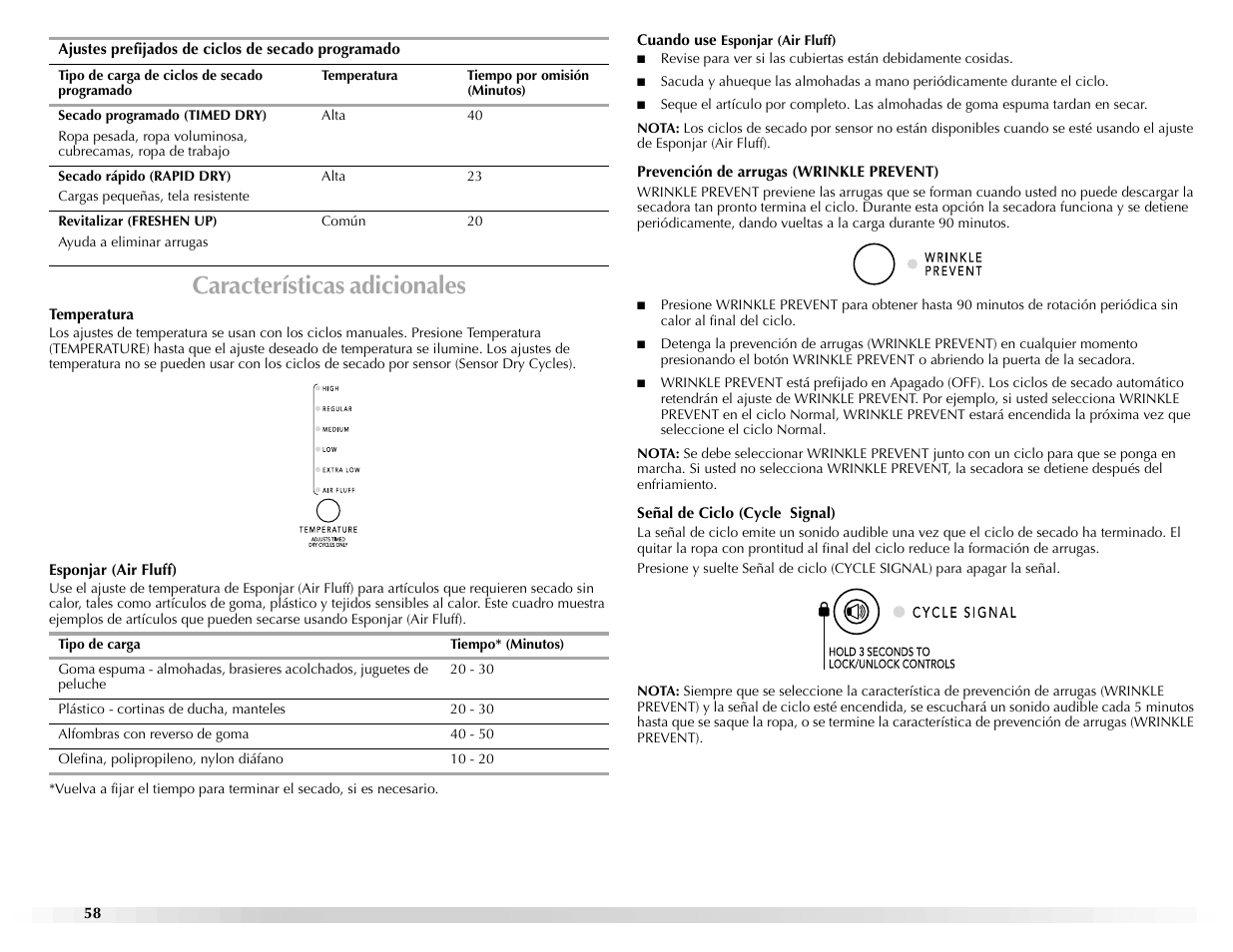 Características adicionales | Maytag EPIC Z W10112937B User Manual | Page 58 / 92