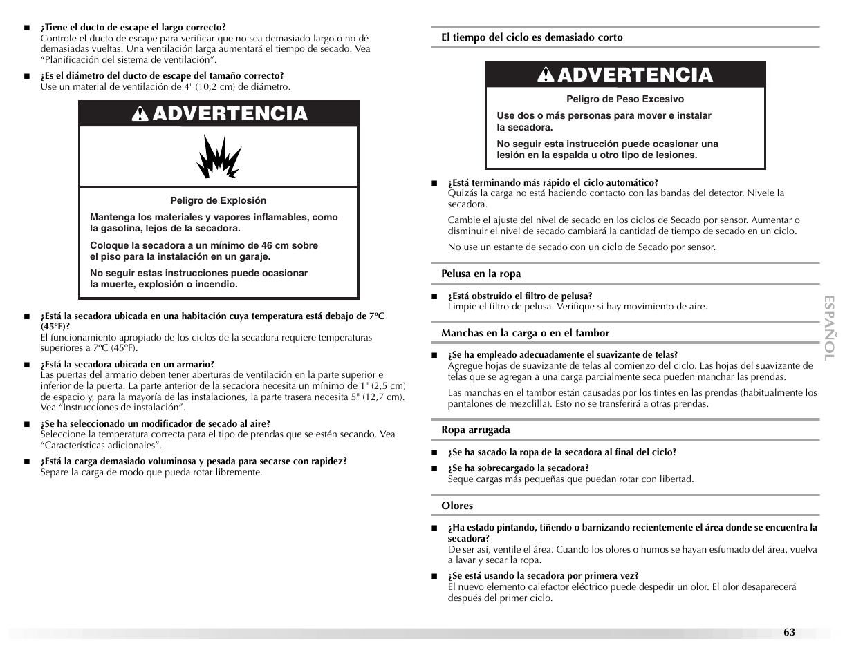 Advertencia | Maytag EPIC Z W10112937B User Manual | Page 63 / 92