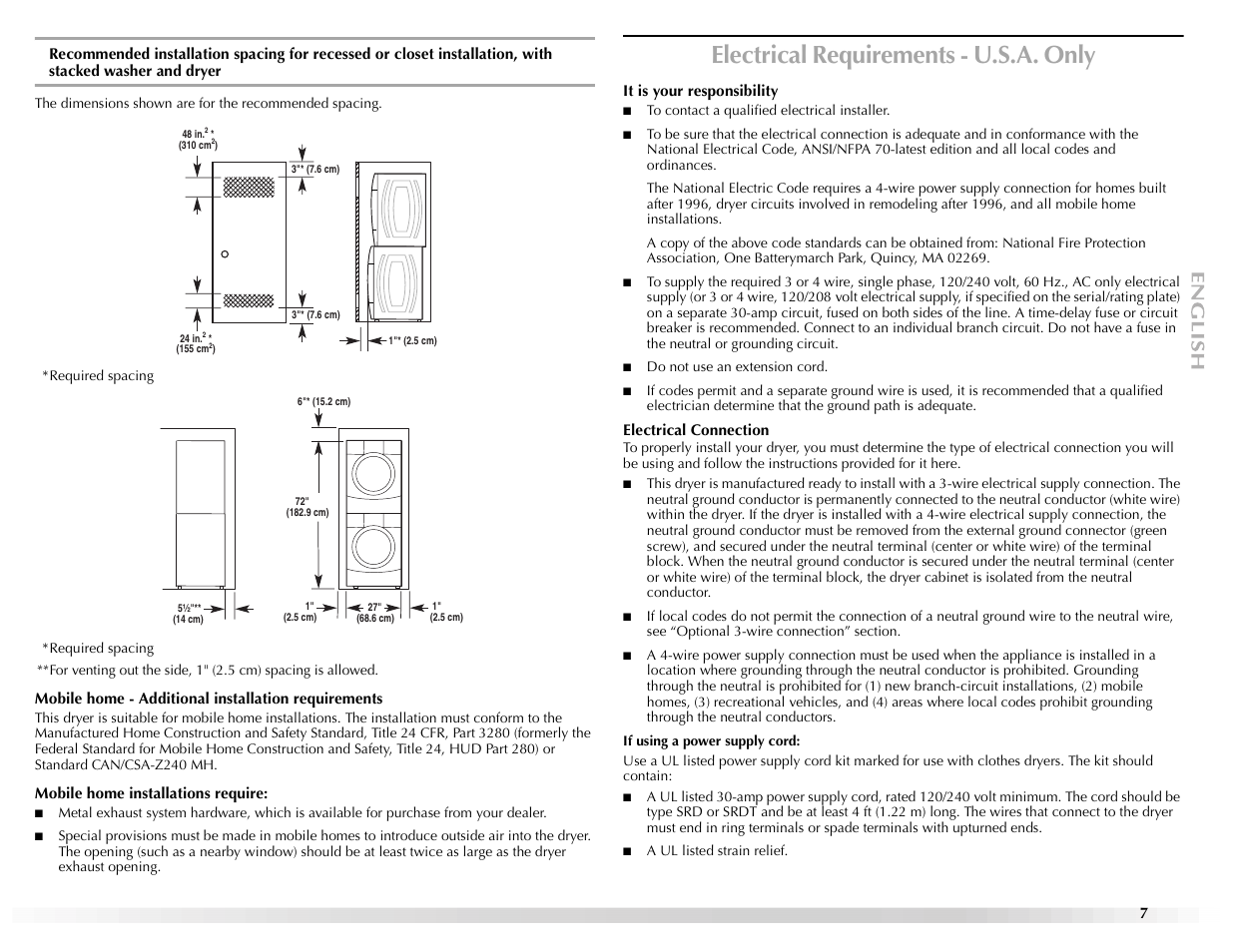 Electrical requirements - u.s.a. only | Maytag EPIC Z W10112937B User Manual | Page 7 / 92