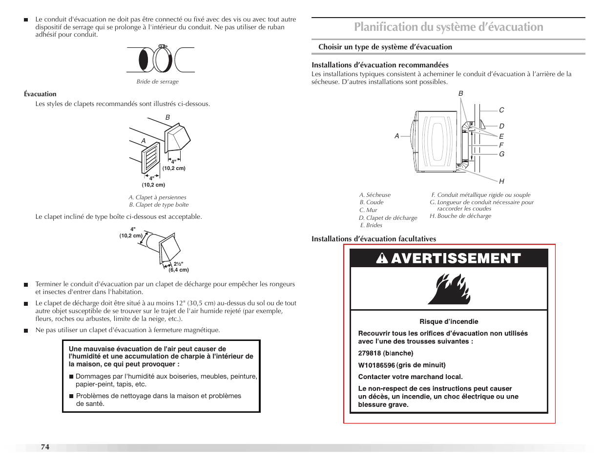 Planification du système d’évacuation | Maytag EPIC Z W10112937B User Manual | Page 74 / 92