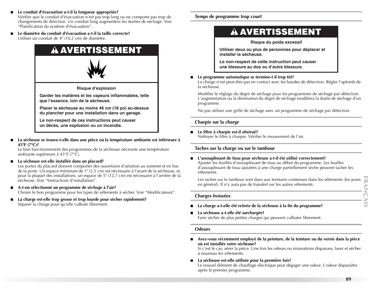 Avertissement | Maytag EPIC Z W10112937B User Manual | Page 89 / 92