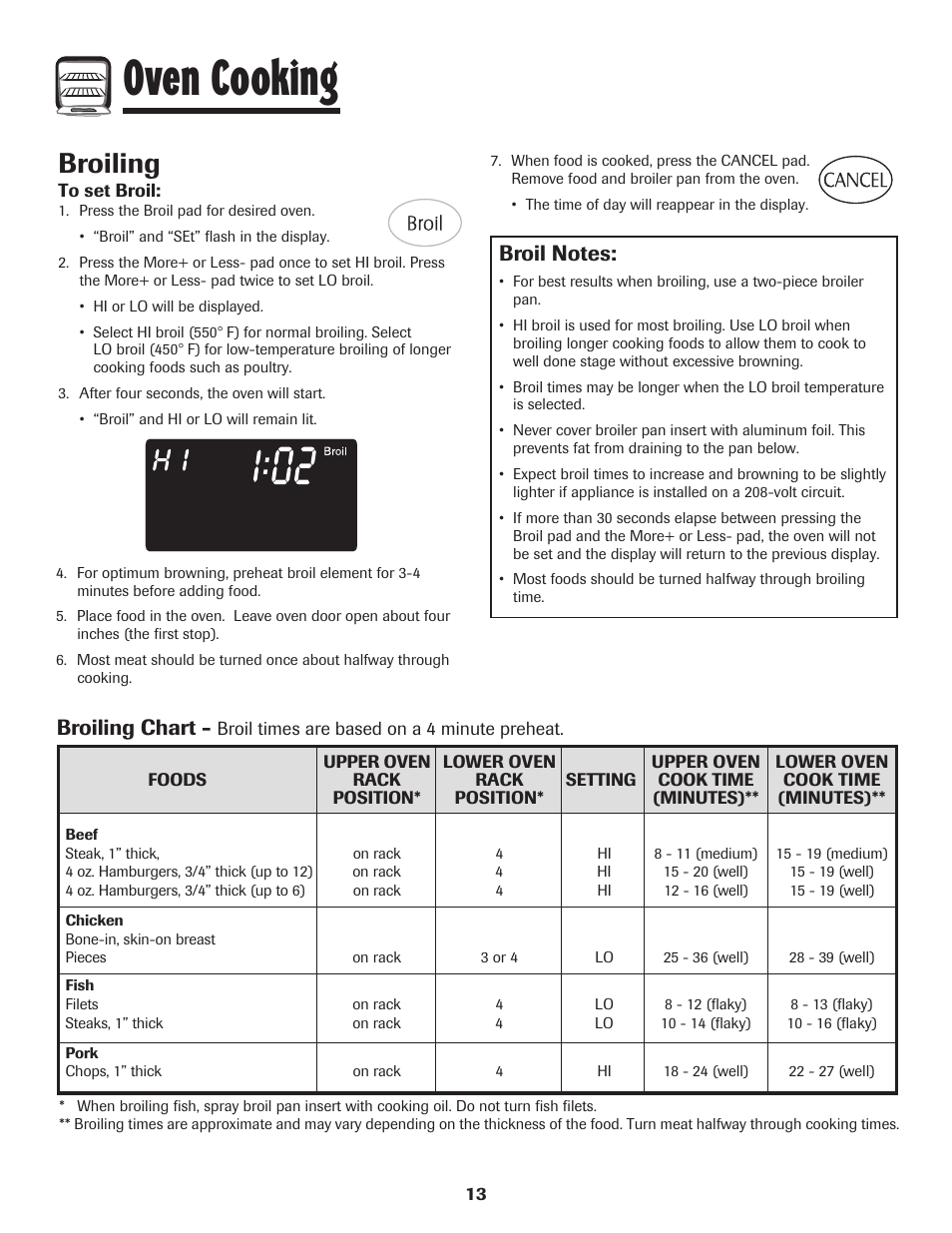 Oven cooking, Broiling, Broiling chart | Maytag 750 User Manual | Page 14 / 84