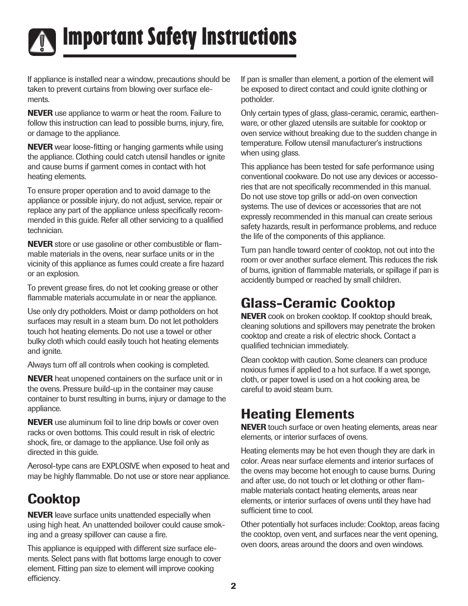 Important safety instructions, Cooktop, Glass-ceramic cooktop | Heating elements | Maytag 750 User Manual | Page 3 / 84