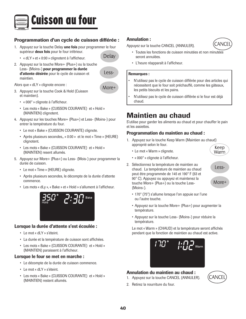 Cuisson au four, Maintien au chaud | Maytag 750 User Manual | Page 41 / 84