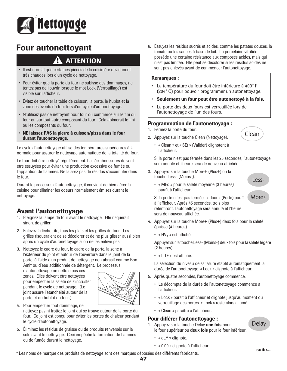 Nettoyage, Four autonettoyant, Attention | Avant l’autonettoyage | Maytag 750 User Manual | Page 48 / 84