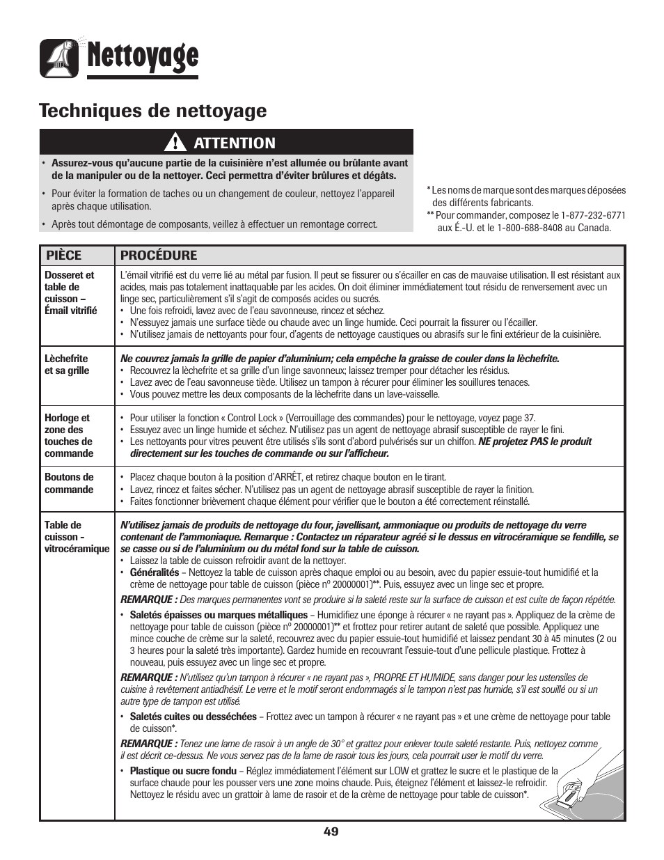 Nettoyage, Techniques de nettoyage, Attention | Maytag 750 User Manual | Page 50 / 84